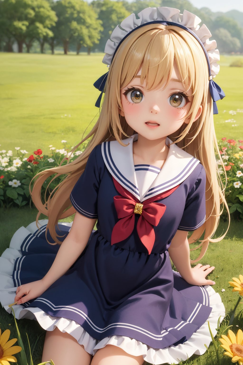 50456-3861981683-adorable little girl in a field of flowers, ruffled dress, surrounded by flowers, sailor collar, ruffled headdress.jpg